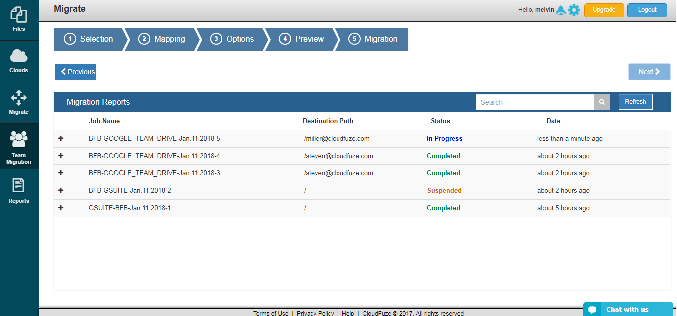 Migration Status and Report Migration Status and Report