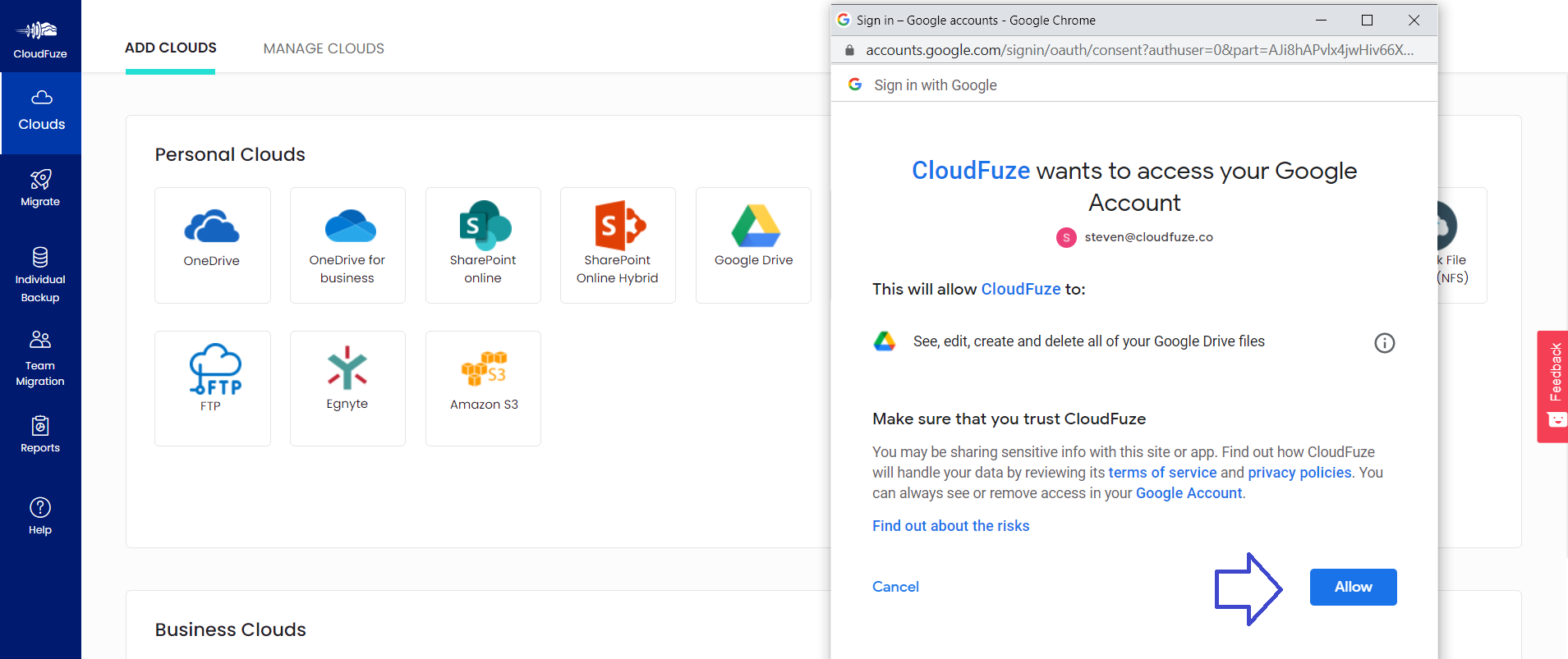 allow googledrive allow googledrive