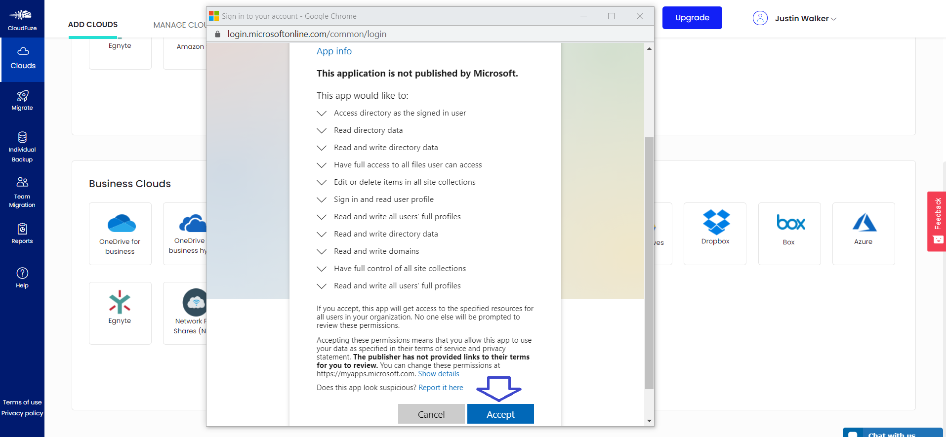 onedrive for business Accept button 1